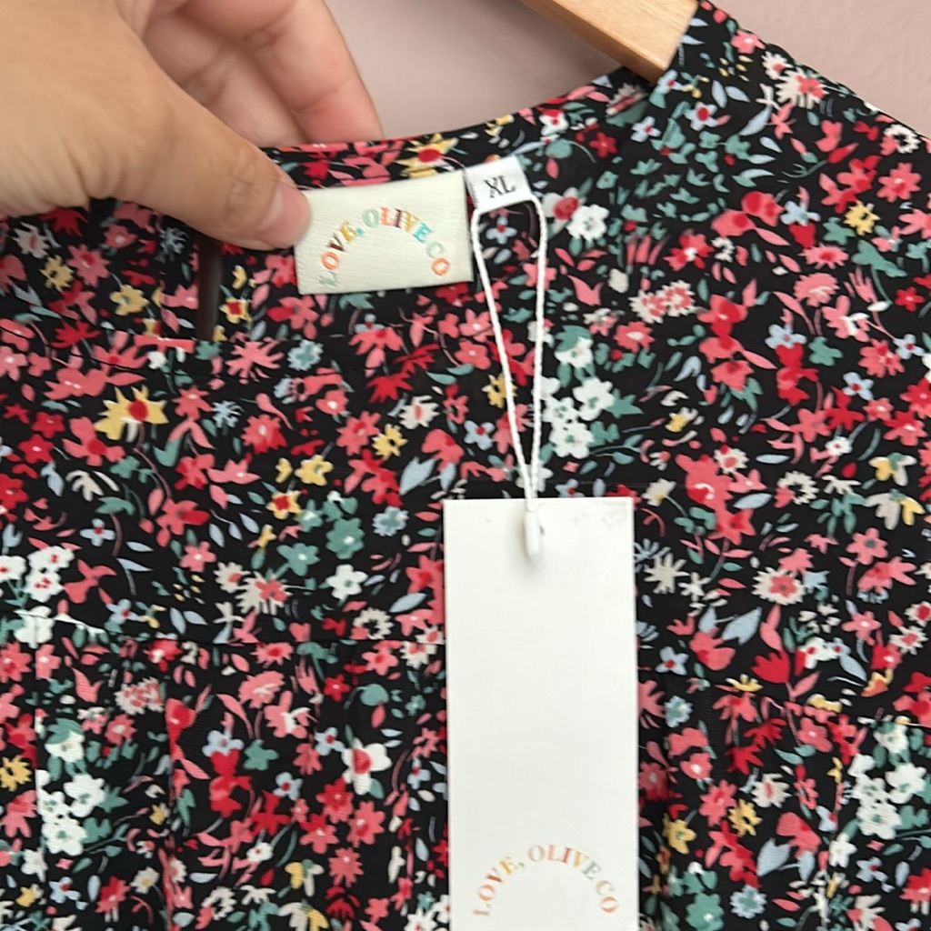 Nwt Love, Olive Co Floral Trapeze Tiered Midi Dress Floral Long Sleeve Size Xl — image 8 of 8